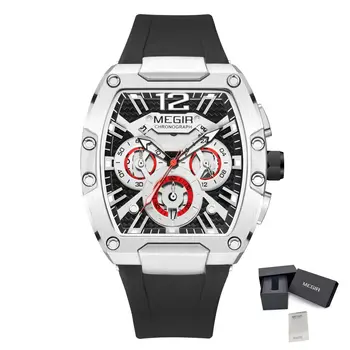 MEGIR Chronograph Luxury Sport Quartz Watch Men Waterproof Luminous Silicone Casual Big Dial Wristwatch Auto Date Reloj Hombre 8112