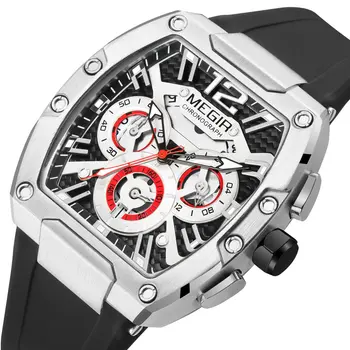 MEGIR Chronograph Luxury Sport Quartz Watch Men Waterproof Luminous Silicone Casual Big Dial Wristwatch Auto Date Reloj Hombre 8112