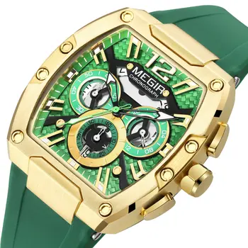 MEGIR Chronograph Luxury Sport Quartz Watch Men Waterproof Luminous Silicone Casual Big Dial Wristwatch Auto Date Reloj Hombre 8112