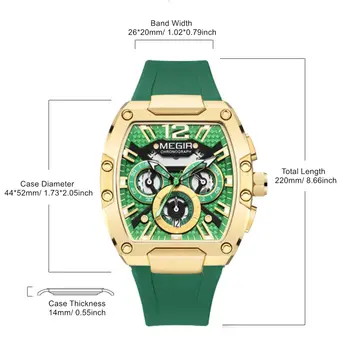 MEGIR Chronograph Luxury Sport Quartz Watch Men Waterproof Luminous Silicone Casual Big Dial Wristwatch Auto Date Reloj Hombre 8112