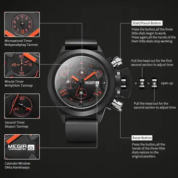 MEGIR Men Watches Luxury Fashion Sport Military Chronograph Luminous Date Quartz Wristwatch Clock Big Dial Relogio Masculino 2002