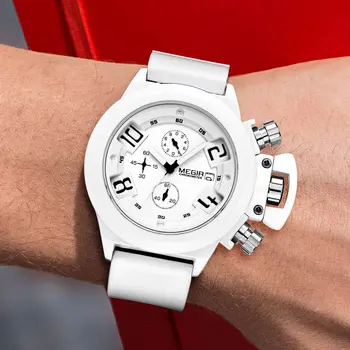 MEGIR Men Watches Luxury Fashion Sport Military Chronograph Luminous Date Quartz Wristwatch Clock Big Dial Relogio Masculino 2002