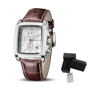 MEGIR Watch Men Business Wristwatch Rectangle Quartz Military Watches Waterproof Luminous Leather Strap Sport Casual Clock Reloj Hombre 2028