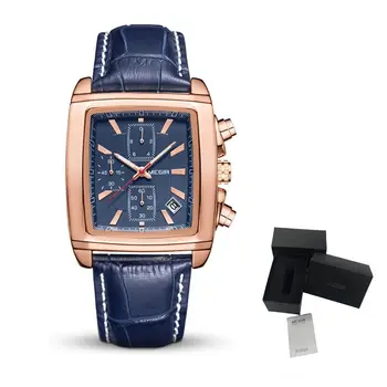 MEGIR Watch Men Business Wristwatch Rectangle Quartz Military Watches Waterproof Luminous Leather Strap Sport Casual Clock Reloj Hombre 2028