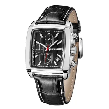 MEGIR Watch Men Business Wristwatch Rectangle Quartz Military Watches Waterproof Luminous Leather Strap Sport Casual Clock Reloj Hombre 2028