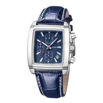 MEGIR Watch Men Business Wristwatch Rectangle Quartz Military Watches Waterproof Luminous Leather Strap Sport Casual Clock Reloj Hombre 2028
