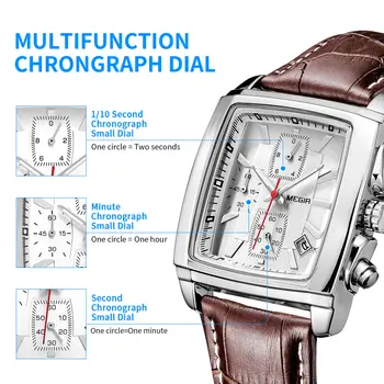 MEGIR Watch Men Business Wristwatch Rectangle Quartz Military Watches Waterproof Luminous Leather Strap Sport Casual Clock Reloj Hombre 2028