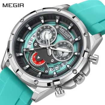 MEGIR Men's Sport Watches Silicone Strap Military Quartz Chronograph Waterproof Luminous Wristwatch 24-hour Auto Date Reloj Hombre 2248