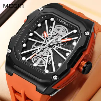 MEGIR Automatic Mechanical Watch for Men Skeleton Dial Waterproof Luminous Men's Sport Casual Wristwatch Clock Reloj Hombre 8607