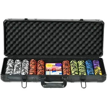 Mallette de Poker Coffret de Poker Complet, avec 500 jetons 5 dés 2 Jeux de Cartes 3 boutons
