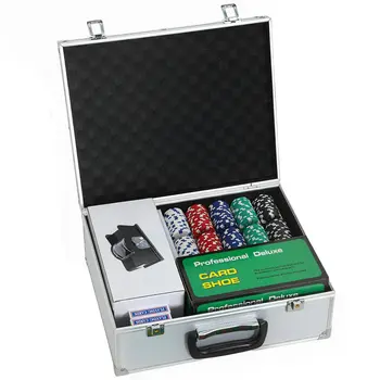 Mallette de Poker Coffret de Poker Complet 300 Jetons, Cartes à Jouer, Dés, Dealer, Tapis, Clés, Boîtier en ABS, Argent