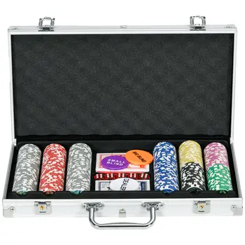 Mallette de Poker Coffret de Poker Complet, verrouillable, avec 300 jetons 2 Jeux de Cartes 3 boutons 1 Tapis en Feutre