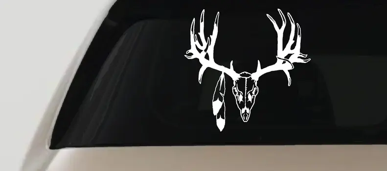 Buck Skull with Feathers Decal Hunting Truck Window Sticker Vinyl