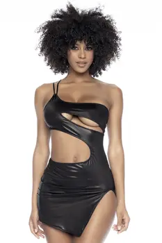 Sexy black dress in wet look fabric - MAL4587BLK - L/XL