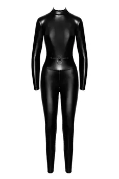 F319 Caged wetlook catsuit with zippers and ring - 3XL
