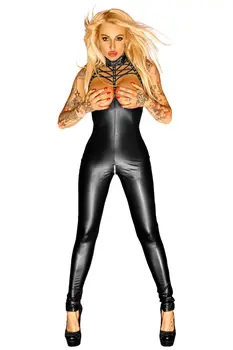black wetlook catsuit F125 XXL