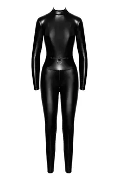F319 Powerwetlook Catsuit mit Reißverschluss und Ring - 3XL