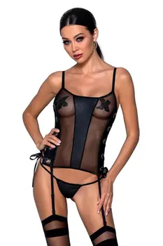 schwarzes Kunstleder Corset PA596228 - 2XL/3XL