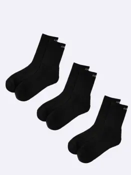 Premium Cotton Crew Socks for Men and Women Pack of 3 Pairs - Black