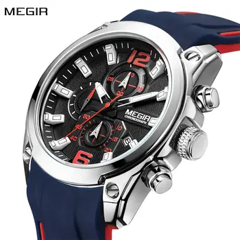 MEGIR Brand Luxury Big Dial Sport Quartz Watch for Men Waterproof Silicone Strap Chronograph Clock Wristwatch Reloj Hombre 2063