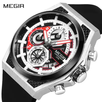 MEGIR Fashion Men Sport Military Wristwatch Multi-functional Silicone Waterproof Luminous Male Quartz Watches Chronograph Reloj Hombre 2258