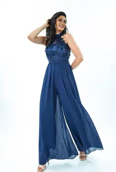 Heavy Blu Jumpsuit with lace & Open Back