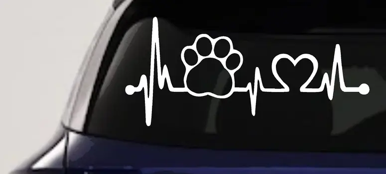 Pet Paw Heartbeat Lifeline Dog Love Car Truck Window Vinyl Decal Sticker