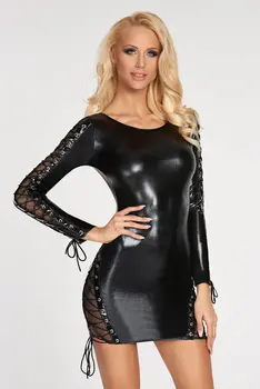 black wetlook chemise D182 - 4XL