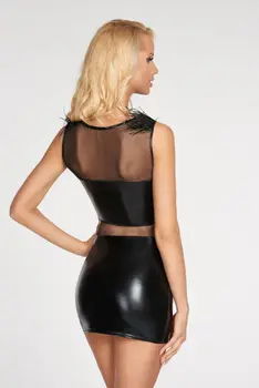 black wetlook chemise Moche - 2XL