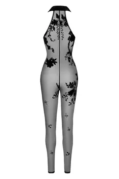 F315 Bodystocking aus Netzmaterial mit Samtaufdruck - M