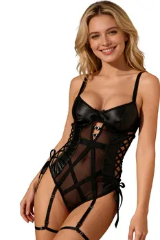 black Bodysuit Kavari with suspenders - L/XL