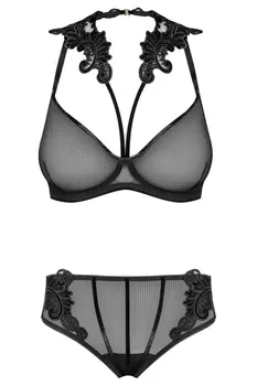 171818 Set out of plunge underwired bra with embroidery and brief - XL (BH 75E/80D & Panty 42)