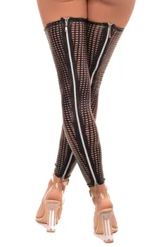 schwarze perforierte Straps-Strümpfe S574 - L/XL