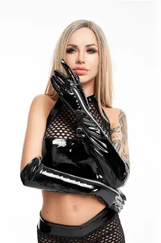 schwarze Lack Handschuhe GL705 - L/XL